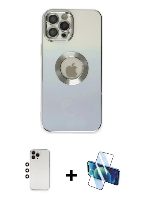 iPhone 12 Pro Max Kılıf Kutup Yansıma Özel Seri - Siyah 3D Antistatik Cam Ekran Koruyucu + Gökk