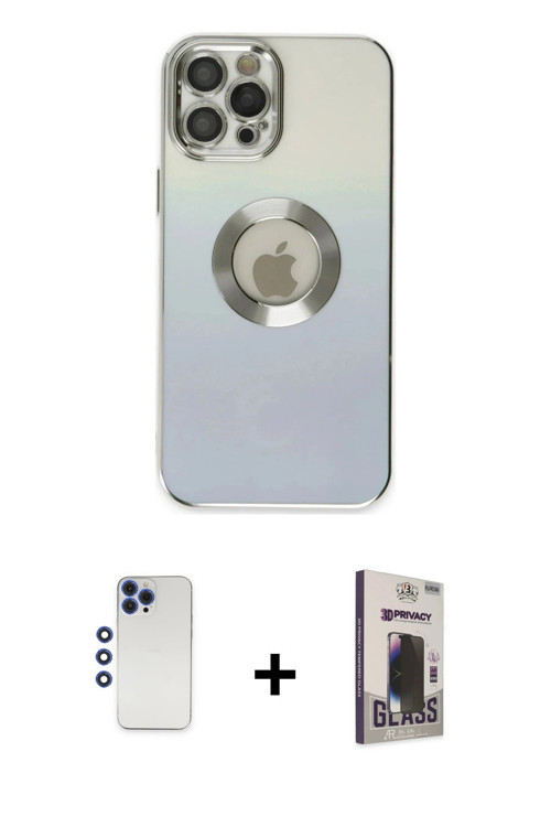 iPhone 12 Pro Max Kılıf Kutup Yansıma Özel Seri - Siyah Bilvis Hayalet Cam Ekran Koruyucu + Lac