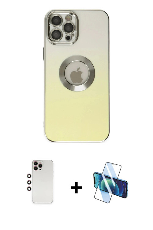 iPhone 12 Pro Max Kılıf Kutup Yansıma Özel Seri - Siyah 3D Antistatik Cam Ekran Koruyucu + Gökk