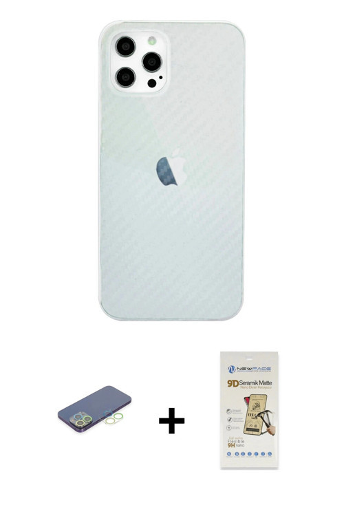 iPhone 12 Pro Max Kılıf Nova Çizgi - Siyah Mat Seramik Nano Ekran Koruyucu + Yeşil Renkli Kamer
