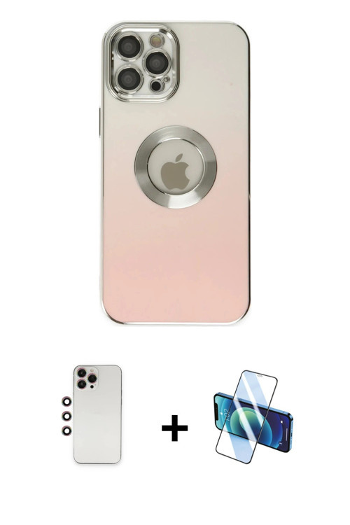 iPhone 12 Pro Max Kılıf Kutup Yansıma Özel Seri - Siyah 3D Antistatik Cam Ekran Koruyucu + Gökk