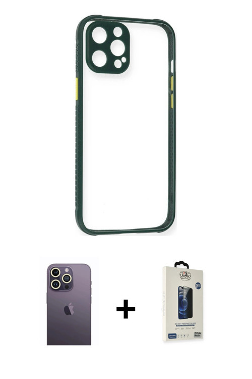 iPhone 12 Pro Max Kılıf Nova Asil Özel Seri - Siyah Bilvis Hayalet Cam Ekran Koruyucu + Beyaz N