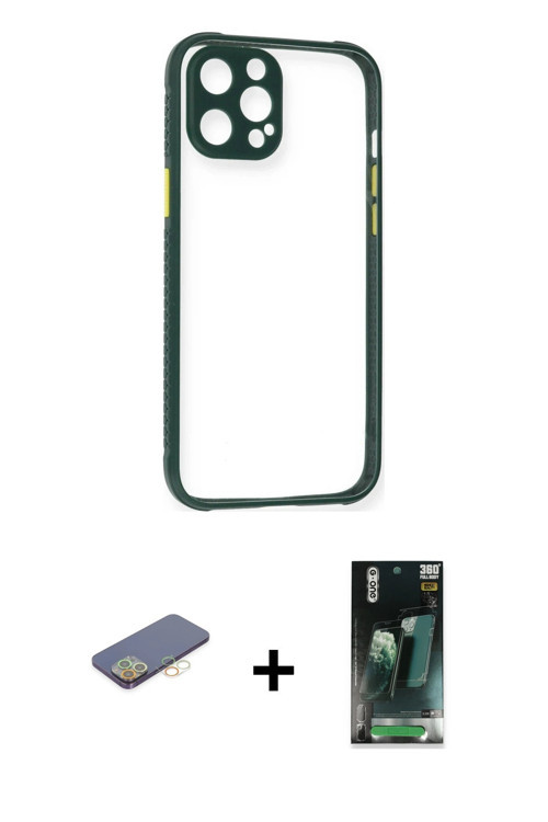 iPhone 12 Pro Max Kılıf Nova Asil Özel Seri - Şeffaf 360 Full Body Arka Koruyucu + Sarı Renkli