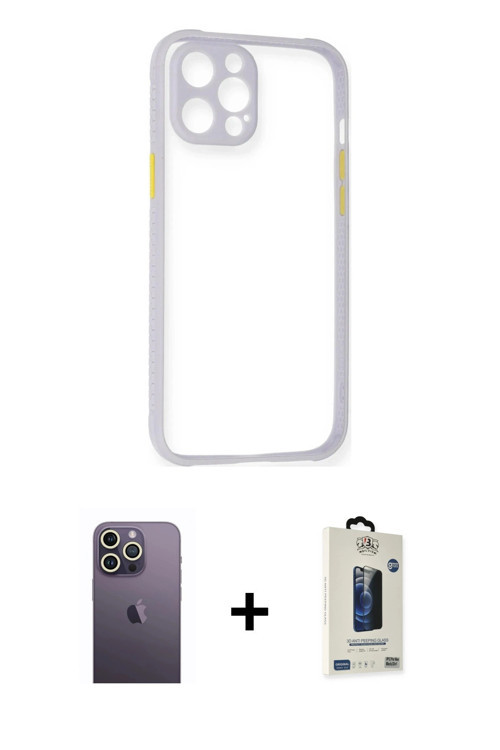 iPhone 12 Pro Max Kılıf Nova Asil Özel Seri - Siyah Bilvis Hayalet Cam Ekran Koruyucu + Beyaz N