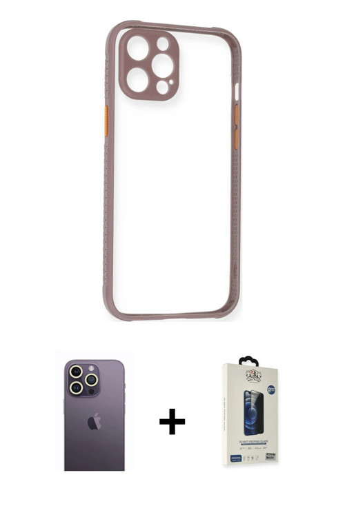 iPhone 12 Pro Max Kılıf Nova Asil Özel Seri - Siyah Bilvis Hayalet Cam Ekran Koruyucu + Beyaz N