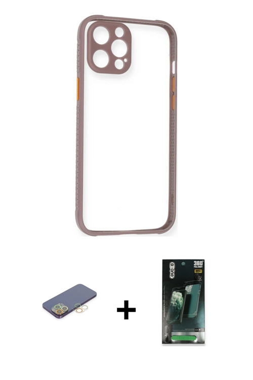 iPhone 12 Pro Max Kılıf Nova Asil Özel Seri - Şeffaf 360 Full Body Arka Koruyucu + Sarı Renkli