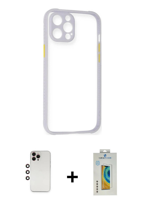 iPhone 12 Pro Max Kılıf Nova Asil Özel Seri - Siyah Polymer Nano Ekran Koruyucu + Gökkuşağı Shi