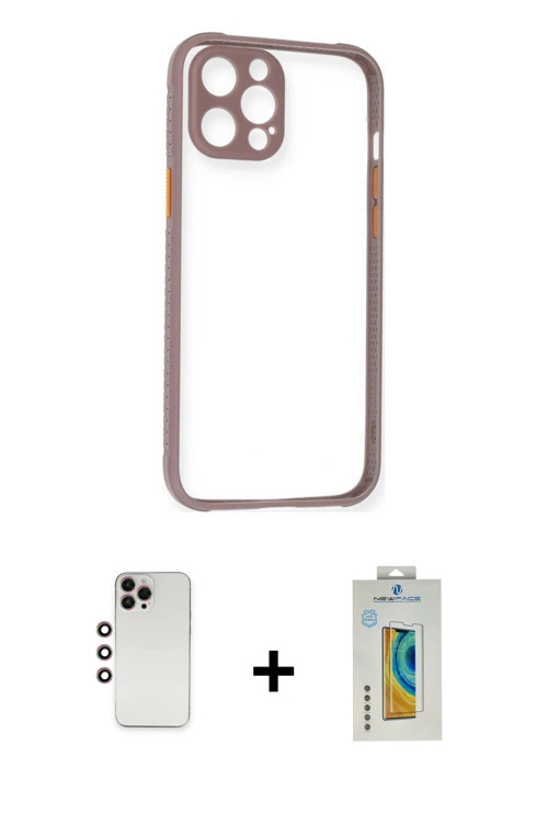 iPhone 12 Pro Max Kılıf Nova Asil Özel Seri - Siyah Polymer Nano Ekran Koruyucu + Gökkuşağı Shi