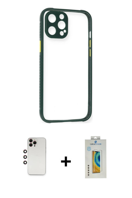 iPhone 12 Pro Max Kılıf Nova Asil Özel Seri - Siyah Polymer Nano Ekran Koruyucu + Gökkuşağı Shi