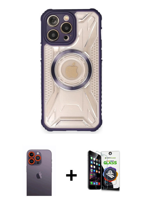 iPhone 12 Pro Max Kılıf Kutup Modern - Şeffaf Temperli Cam Ekran Koruyucu + Turuncu Neon Fosfor