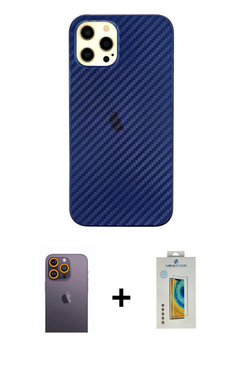 iPhone 12 Pro Max Kılıf Nova Çizgi - Siyah Polymer Nano Ekran Koruyucu + Sarı Neon Fosforlu Kam