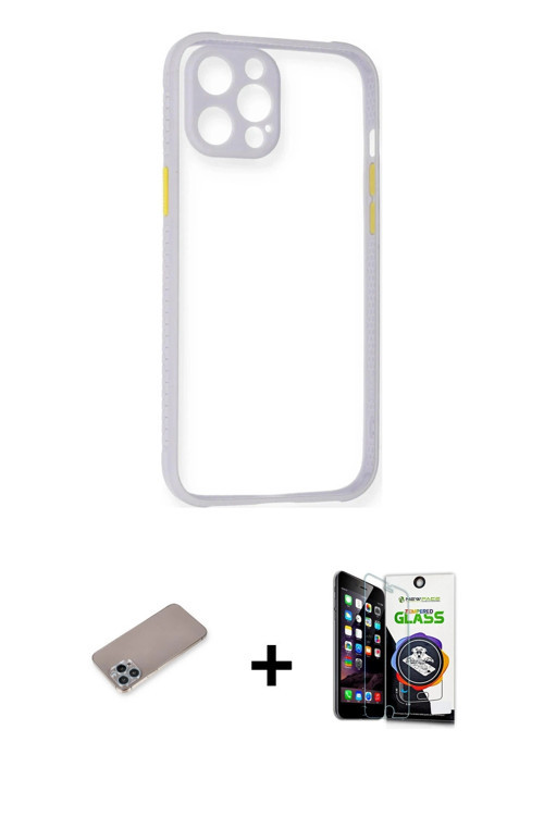 iPhone 12 Pro Max Kılıf Nova Asil Özel Seri - Şeffaf Temperli Cam Ekran Koruyucu + Sierra Blue