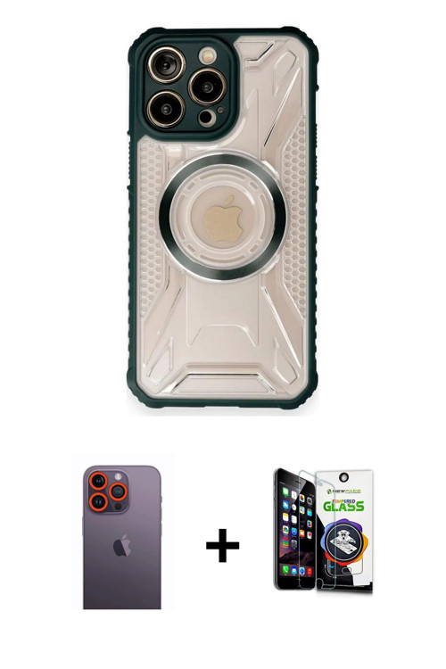 iPhone 12 Pro Max Kılıf Kutup Modern - Şeffaf Temperli Cam Ekran Koruyucu + Turuncu Neon Fosfor
