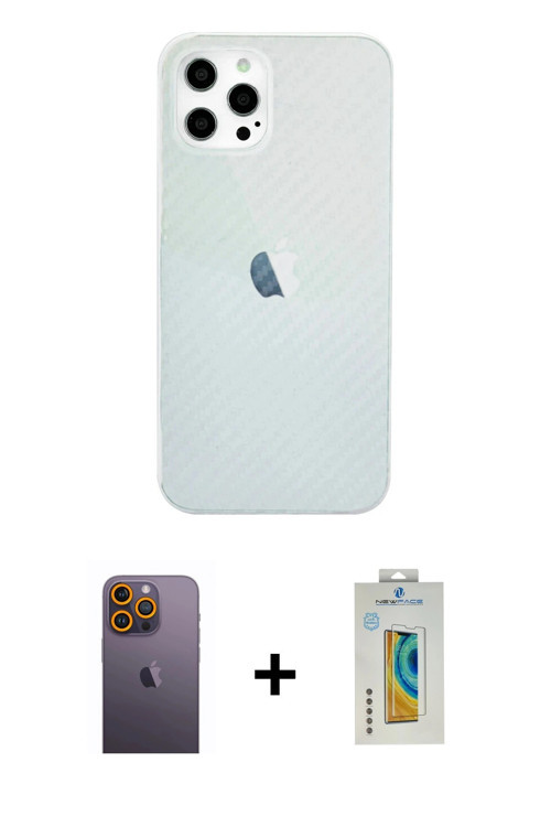 iPhone 12 Pro Max Kılıf Nova Çizgi - Siyah Polymer Nano Ekran Koruyucu + Sarı Neon Fosforlu Kam