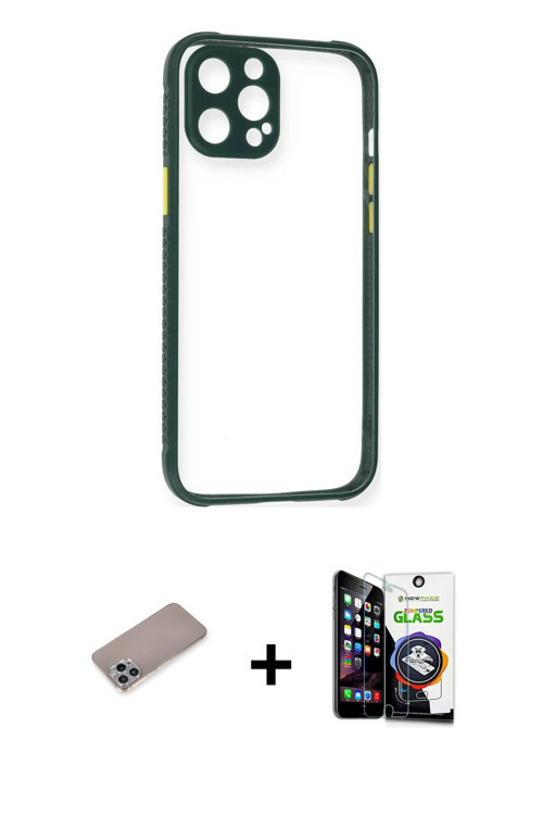 iPhone 12 Pro Max Kılıf Nova Asil Özel Seri - Şeffaf Temperli Cam Ekran Koruyucu + Sierra Blue