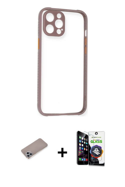 iPhone 12 Pro Max Kılıf Nova Asil Özel Seri - Şeffaf Temperli Cam Ekran Koruyucu + Sierra Blue