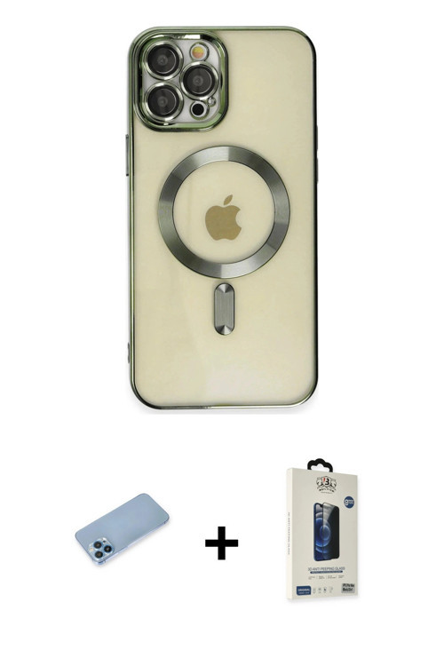 iPhone 12 Pro Max Kılıf Nova Işık Özel Seri - Siyah Bilvis Hayalet Cam Ekran Koruyucu + Mavi Sh