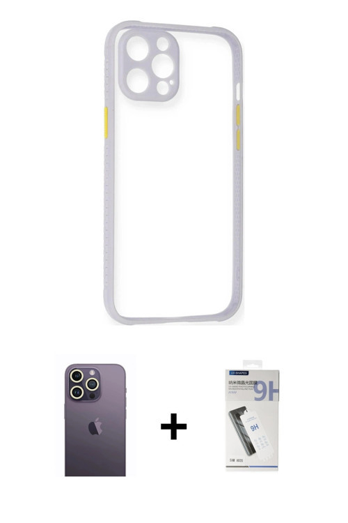 iPhone 12 Pro Max Kılıf Nova Asil Özel Seri - Şeffaf Uv Polymer Nano Ekran Koruyucu + Beyaz Neo