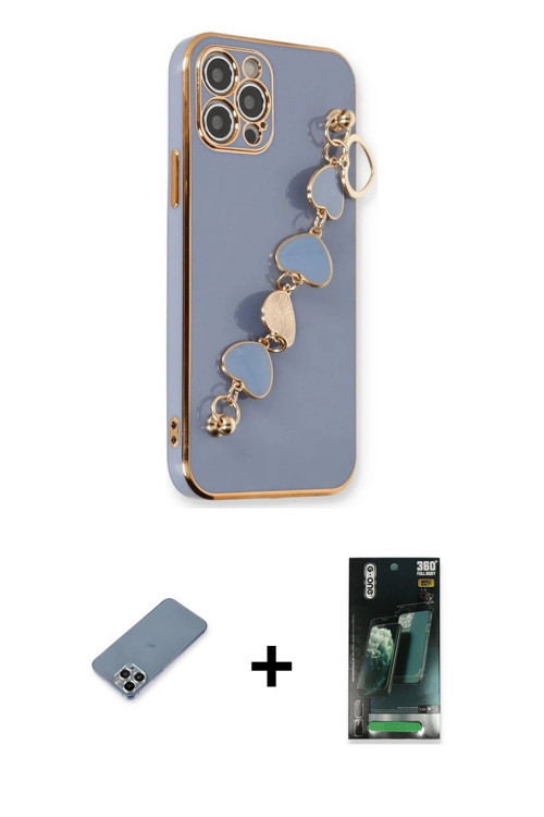 iPhone 12 Pro Max Kılıf Nova Işık Prime - Şeffaf 360 Full Body Arka Koruyucu + Gümüş Metal Kame