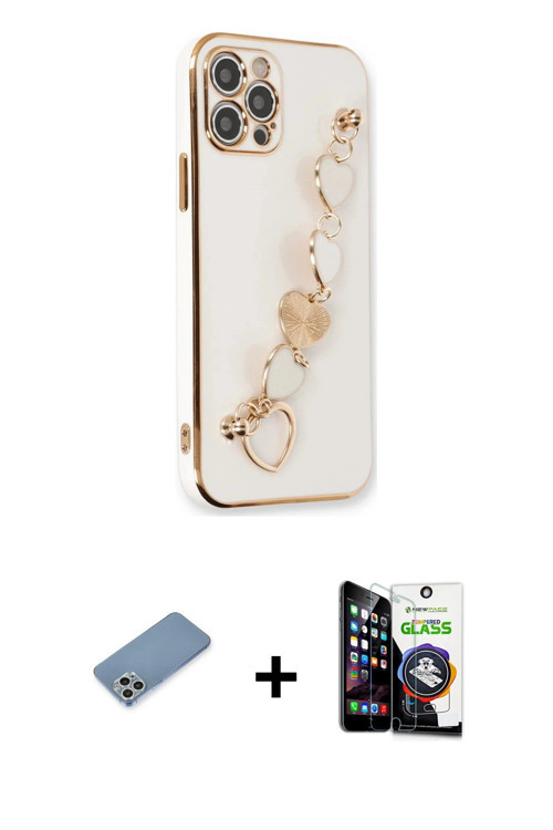 iPhone 12 Pro Max Kılıf Nova Işık Prime - Şeffaf Temperli Cam Ekran Koruyucu + Gümüş Shine Kame