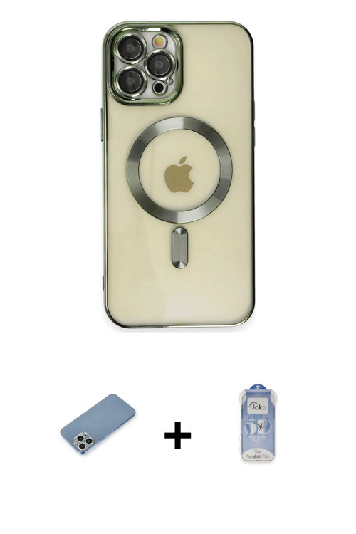 iPhone 12 Pro Max Kılıf Nova Işık Özel Seri - Siyah Joko Magic 5D Cam + Gümüş Shine Kamera Lens