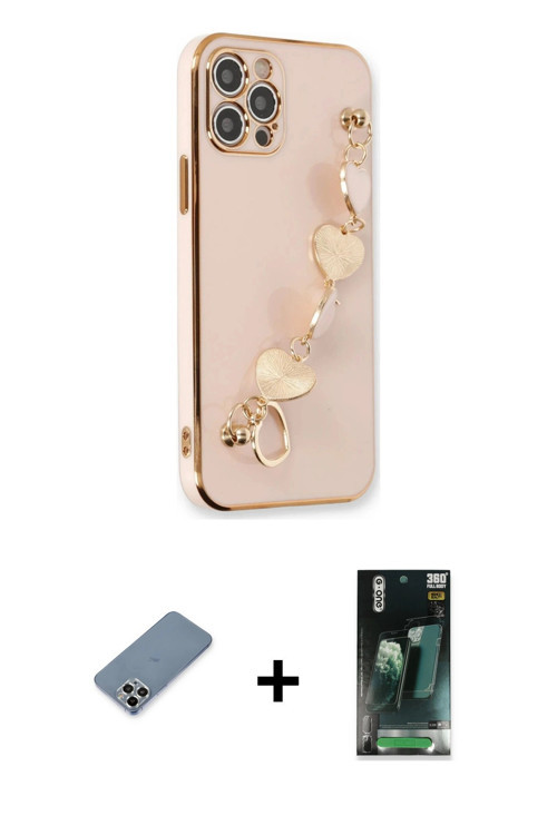iPhone 12 Pro Max Kılıf Nova Işık Prime - Şeffaf 360 Full Body Arka Koruyucu + Gümüş Metal Kame