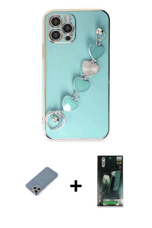 iPhone 12 Pro Max Kılıf Nova Işık Prime - Şeffaf 360 Full Body Arka Koruyucu + Gümüş Metal Kame
