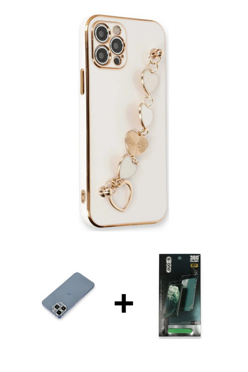 iPhone 12 Pro Max Kılıf Nova Işık Prime - Şeffaf 360 Full Body Arka Koruyucu + Gümüş Metal Kame
