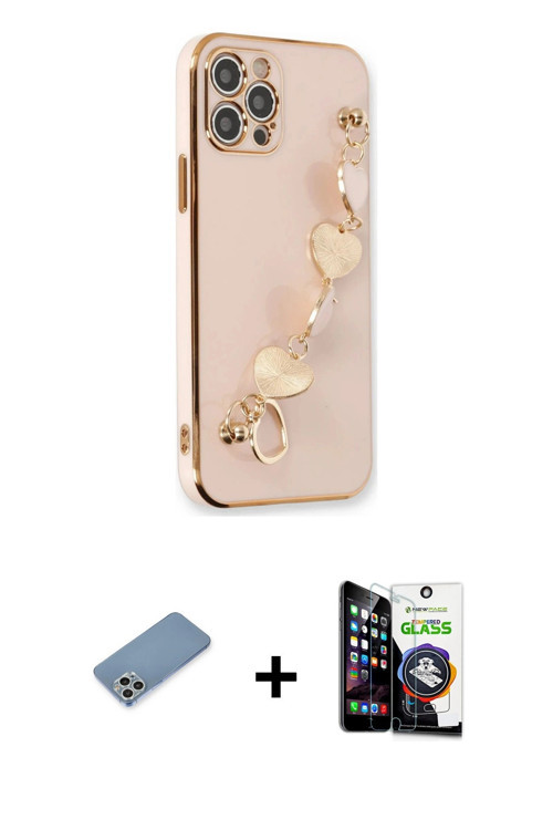 iPhone 12 Pro Max Kılıf Nova Işık Prime - Şeffaf Temperli Cam Ekran Koruyucu + Gümüş Shine Kame
