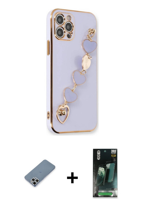 iPhone 12 Pro Max Kılıf Nova Işık Prime - Şeffaf 360 Full Body Arka Koruyucu + Gümüş Metal Kame
