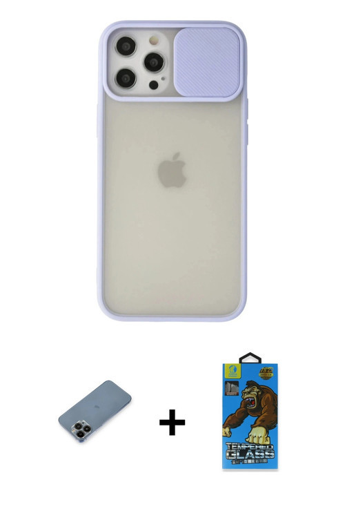 iPhone 12 Pro Max Kılıf Vadi Çizgi - Siyah 18D Cam Ekran Koruyucu + Siyah Shine Kamera Lens Kor