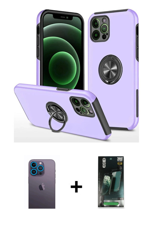 iPhone 12 Pro Max Kılıf Odak Form Prime - Şeffaf 360 Full Body Arka Koruyucu + Mavi Neon Fosfor