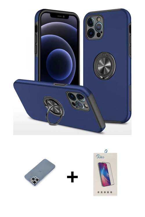 iPhone 12 Pro Max Kılıf Odak Form Prime - Siyah Joko 5D Cam + Gümüş Metal Kamera Lens Koruma Ca