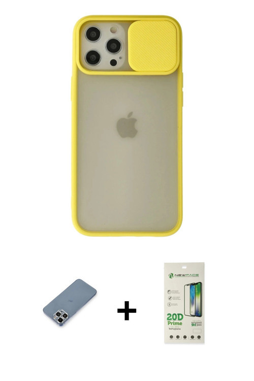 iPhone 12 Pro Max Kılıf Vadi Çizgi - Siyah 20D Premium Cam Ekran Koruyucu + Gümüş Metal Kamera