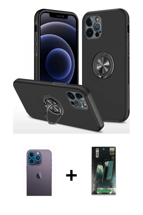 iPhone 12 Pro Max Kılıf Odak Form Prime - Şeffaf 360 Full Body Arka Koruyucu + Mavi Neon Fosfor