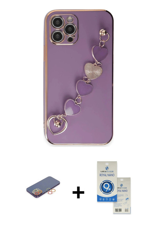 iPhone 12 Pro Max Kılıf Nova Işık Prime - Şeffaf Royal Nano Ekran Koruyucu + Turuncu Renkli Kam