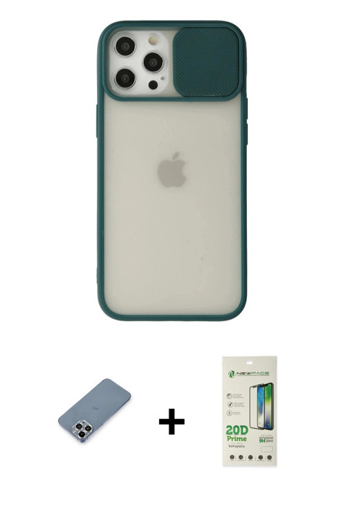 iPhone 12 Pro Max Kılıf Vadi Çizgi - Siyah 20D Premium Cam Ekran Koruyucu + Gümüş Metal Kamera