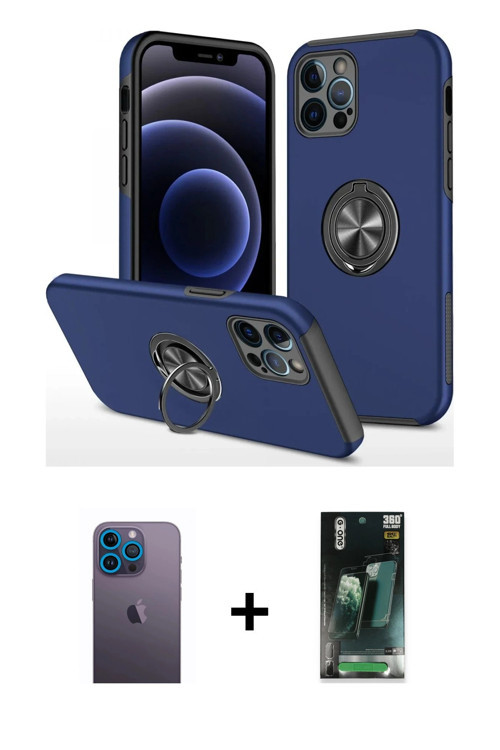 iPhone 12 Pro Max Kılıf Odak Form Prime - Şeffaf 360 Full Body Arka Koruyucu + Mavi Neon Fosfor