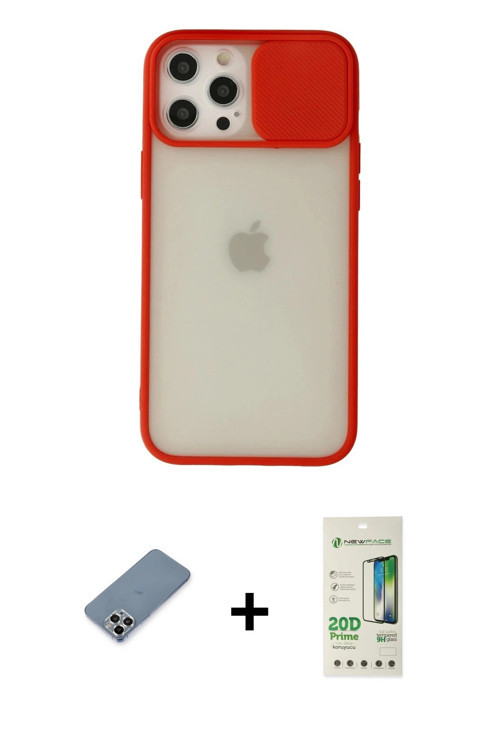iPhone 12 Pro Max Kılıf Vadi Çizgi - Siyah 20D Premium Cam Ekran Koruyucu + Gümüş Metal Kamera