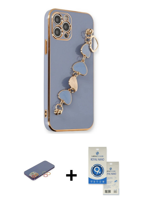 iPhone 12 Pro Max Kılıf Nova Işık Prime - Şeffaf Royal Nano Ekran Koruyucu + Turuncu Renkli Kam