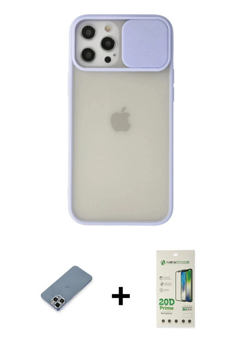iPhone 12 Pro Max Kılıf Vadi Çizgi - Siyah 20D Premium Cam Ekran Koruyucu + Gümüş Metal Kamera