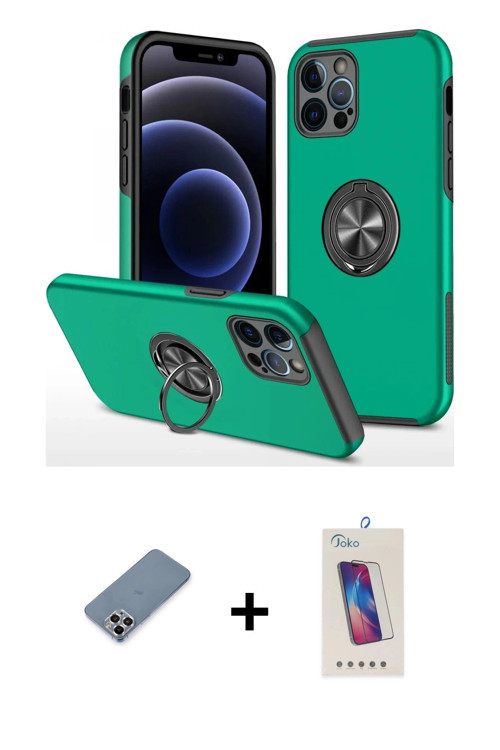 iPhone 12 Pro Max Kılıf Odak Form Prime - Siyah Joko 5D Cam + Gümüş Metal Kamera Lens Koruma Ca