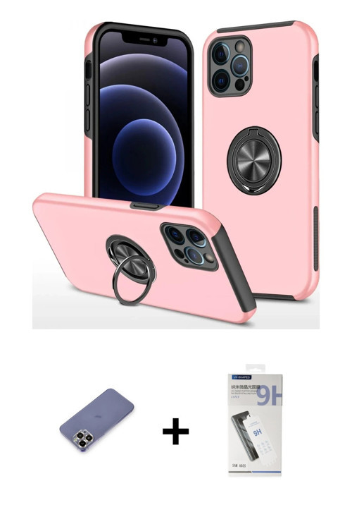 iPhone 12 Pro Max Kılıf Odak Form Prime - Şeffaf Uv Polymer Nano Ekran Koruyucu + Gold Metal Ka