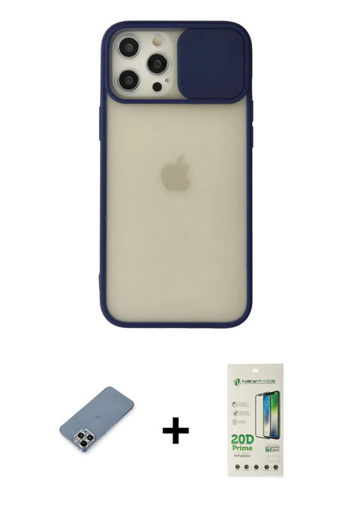 iPhone 12 Pro Max Kılıf Vadi Çizgi - Siyah 20D Premium Cam Ekran Koruyucu + Gümüş Metal Kamera