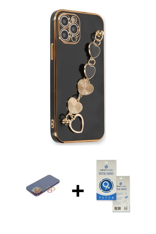 iPhone 12 Pro Max Kılıf Nova Işık Prime - Şeffaf Royal Nano Ekran Koruyucu + Turuncu Renkli Kam