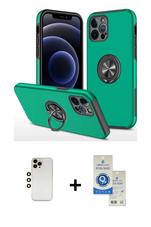 iPhone 12 Pro Max Kılıf Odak Form Prime - Şeffaf Royal Nano Ekran Koruyucu + Gold Shine Kamera