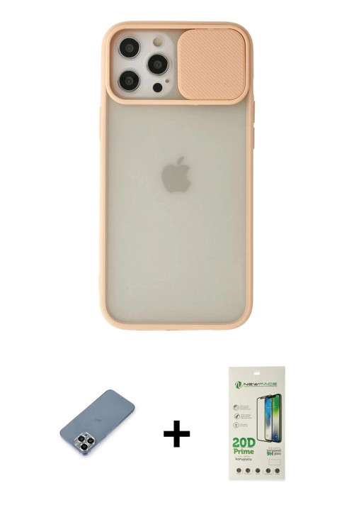 iPhone 12 Pro Max Kılıf Vadi Çizgi - Siyah 20D Premium Cam Ekran Koruyucu + Gümüş Metal Kamera
