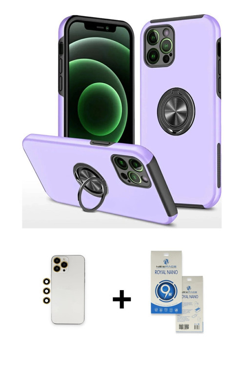 iPhone 12 Pro Max Kılıf Odak Form Prime - Şeffaf Royal Nano Ekran Koruyucu + Gold Shine Kamera
