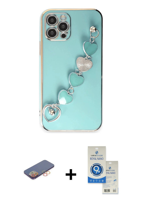 iPhone 12 Pro Max Kılıf Nova Işık Prime - Şeffaf Royal Nano Ekran Koruyucu + Turuncu Renkli Kam