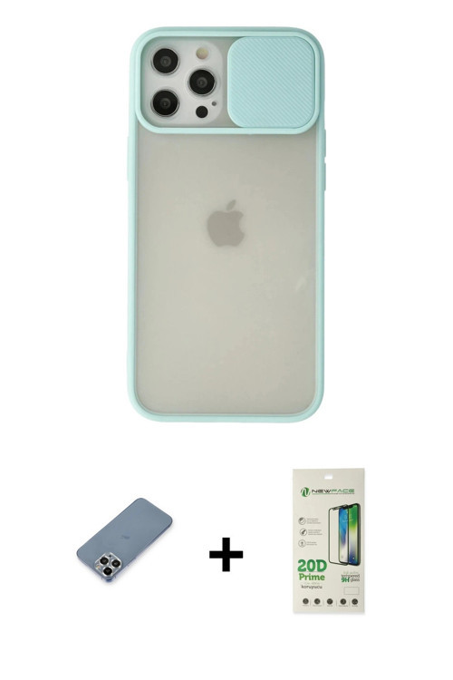 iPhone 12 Pro Max Kılıf Vadi Çizgi - Siyah 20D Premium Cam Ekran Koruyucu + Gümüş Metal Kamera